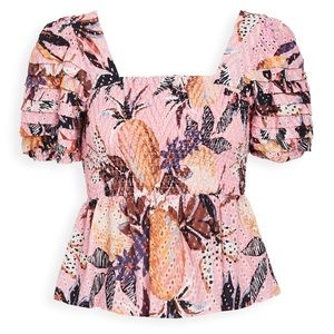 Farm Rio Pink Pineapple Smocked Top